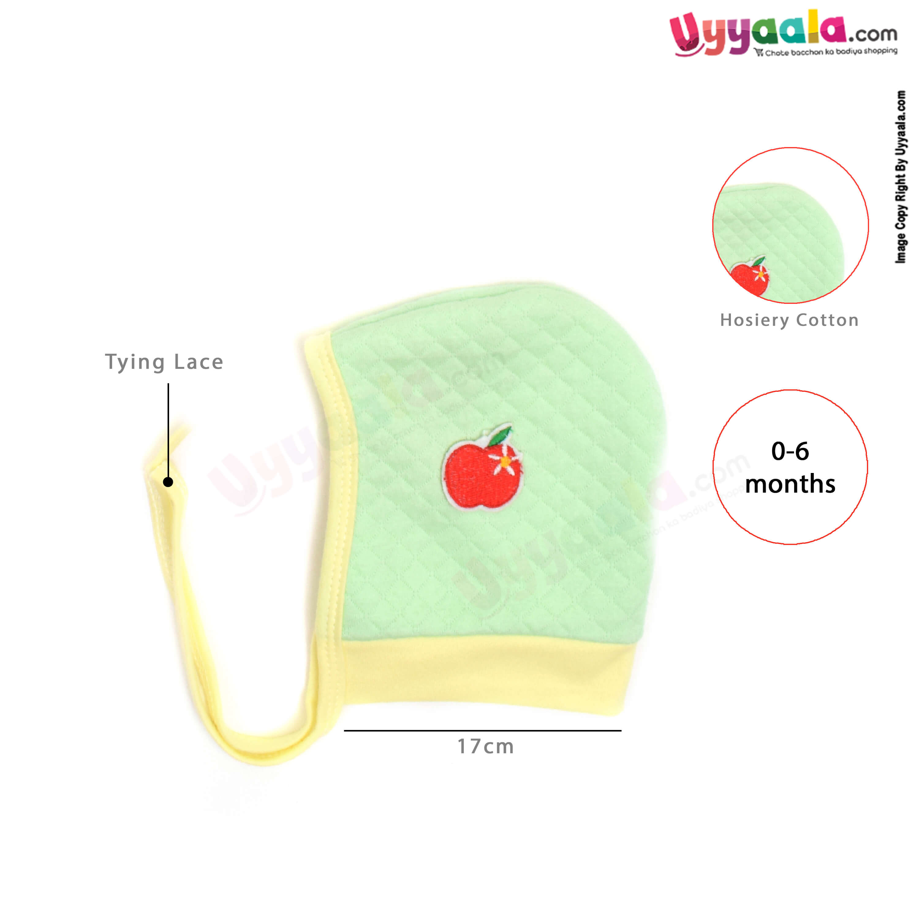 Side Tying Soft Hosiery Cotton Caps for Babies with Apple, Flower Patch Pack of 2