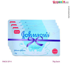 JOHNSONS Baby Milk Soap Vitamin A & Milk Protein Pack of 4 (75g Each)