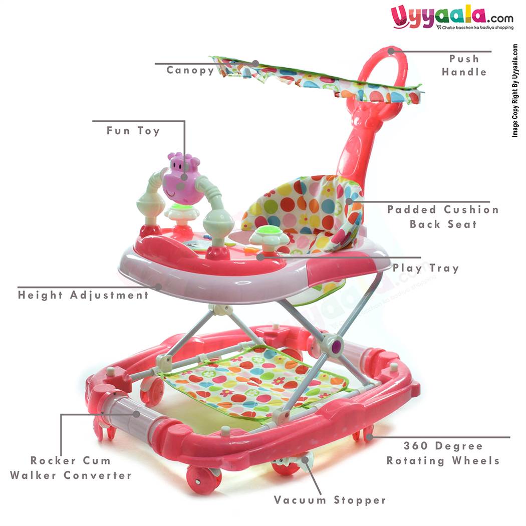 BAYBEE Canopy Walker Cum Rocker 3 In 1 - Peach, White-uyyala-com.myshopify.com-Walkers-Baybee