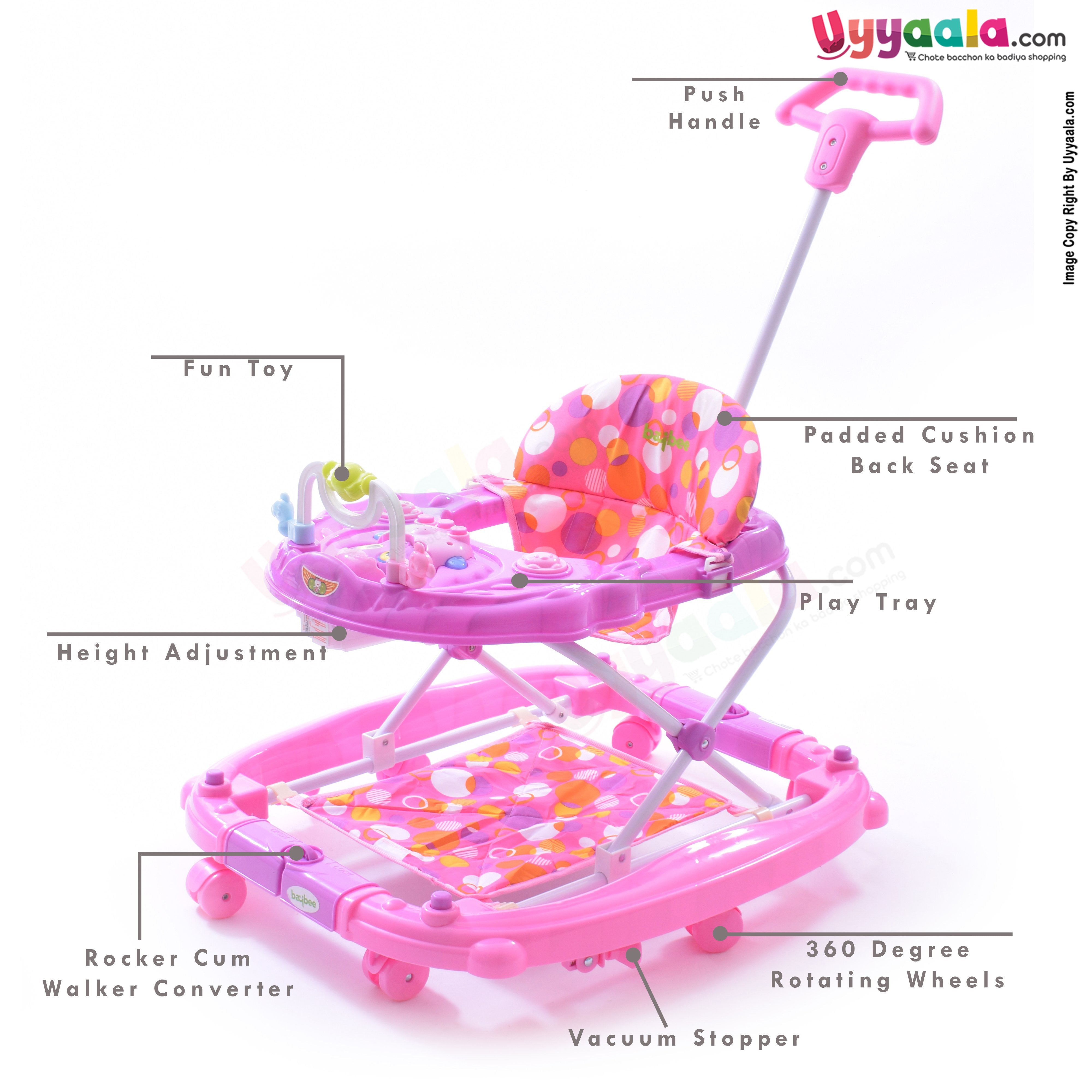 BAYBEE Guidance Walker Cum Rocker 3 In 1 - Orange, Purple-uyyala-com.myshopify.com-Walkers-Baybee