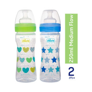 Chicco Feeding bottle Narrow neck Well being 250ml 2m+ 2P set Green & Blue