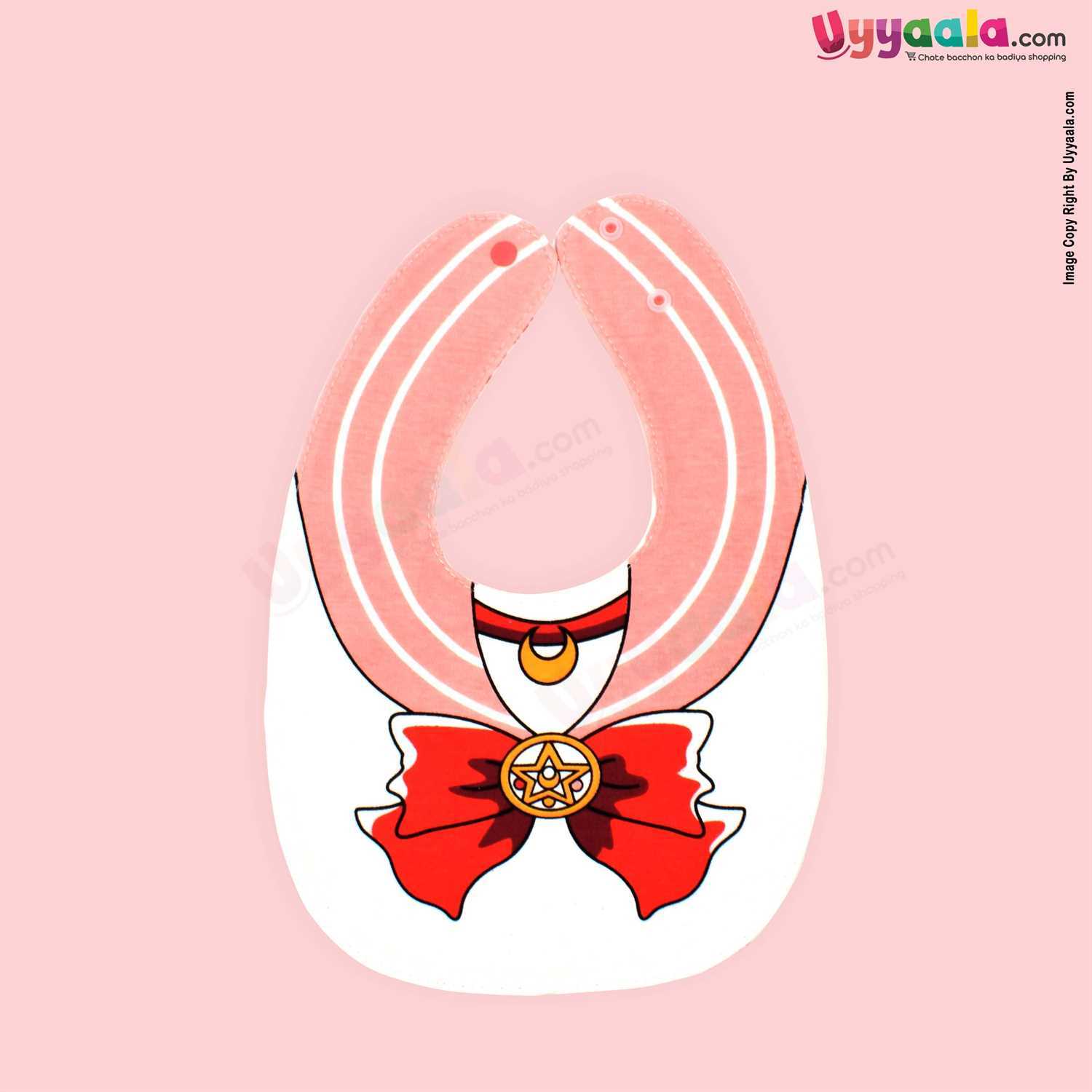 Baby Bib Soft Cotton Hosiery 2 in 1 Usable with Stripes Stars Print for Newborn, Size (29.5*20cm)-Orange & White