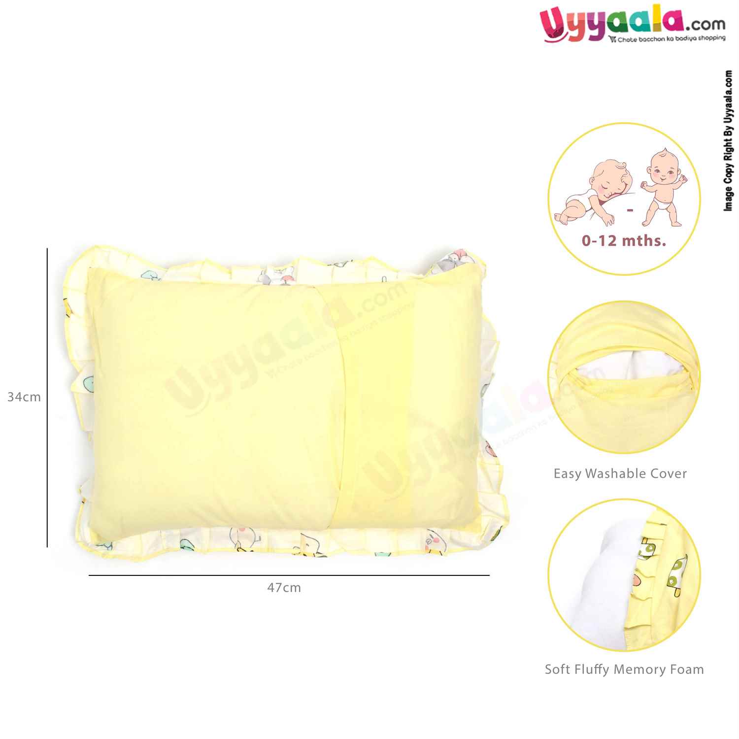 Baby Cotton Pillow with Teddy Bear Print