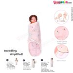 BANANA BABY double Layered Muslin Cotton Swaddle Adjustable Wrapper with Animals Print for Babies 0+m Age, Size(75*59cm)-Peach