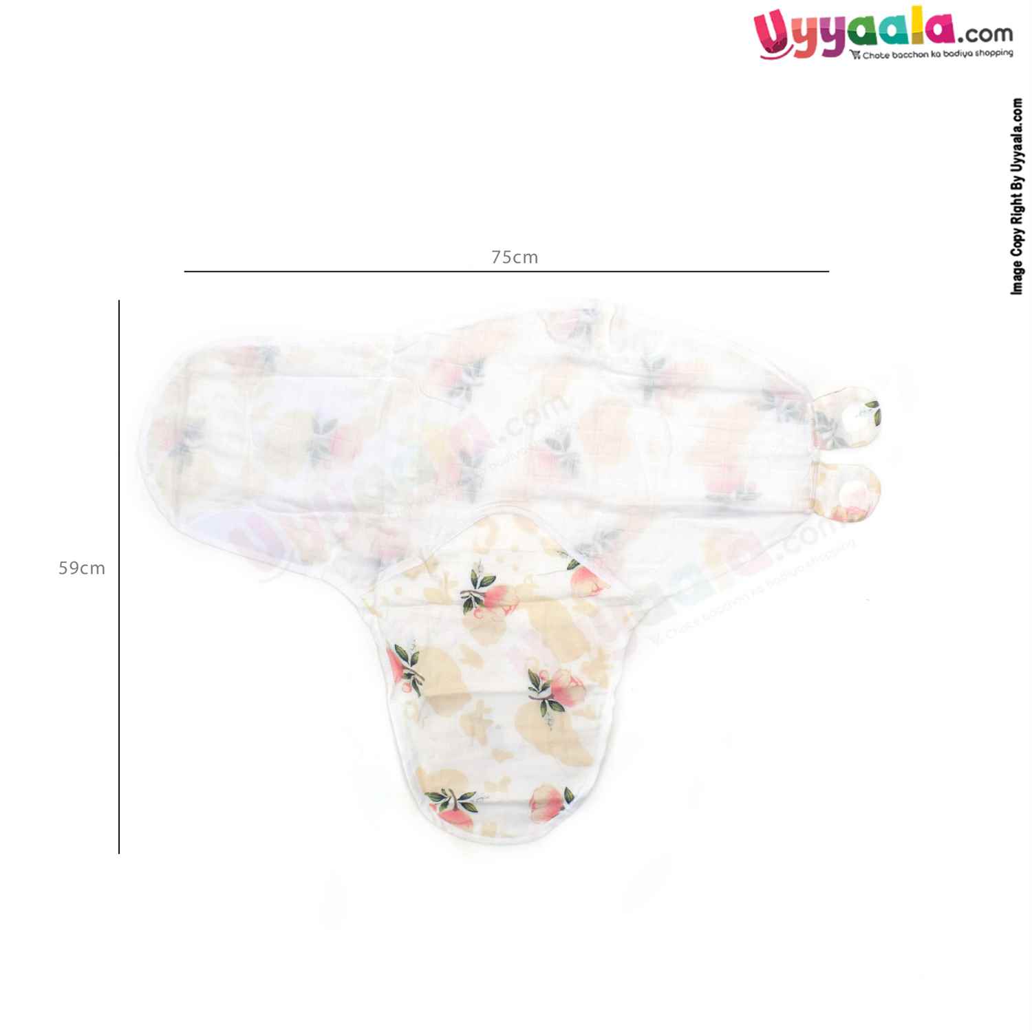 BANANA BABY double Layered Muslin Cotton Swaddle Adjustable Wrapper with Floral Print for Babies 0+12m Age, Size(74*57cm)-White