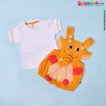 WOW, Branded Short Sleeve Dungaree For Boys & Girls Elephant Character Soft Hosiery Cotton Blend - Mustard Yellow & White