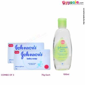 JOHNSONS Baby Soap 75g Pack of 2 & Baby Oil 100ml  ( Combo of 3 )
