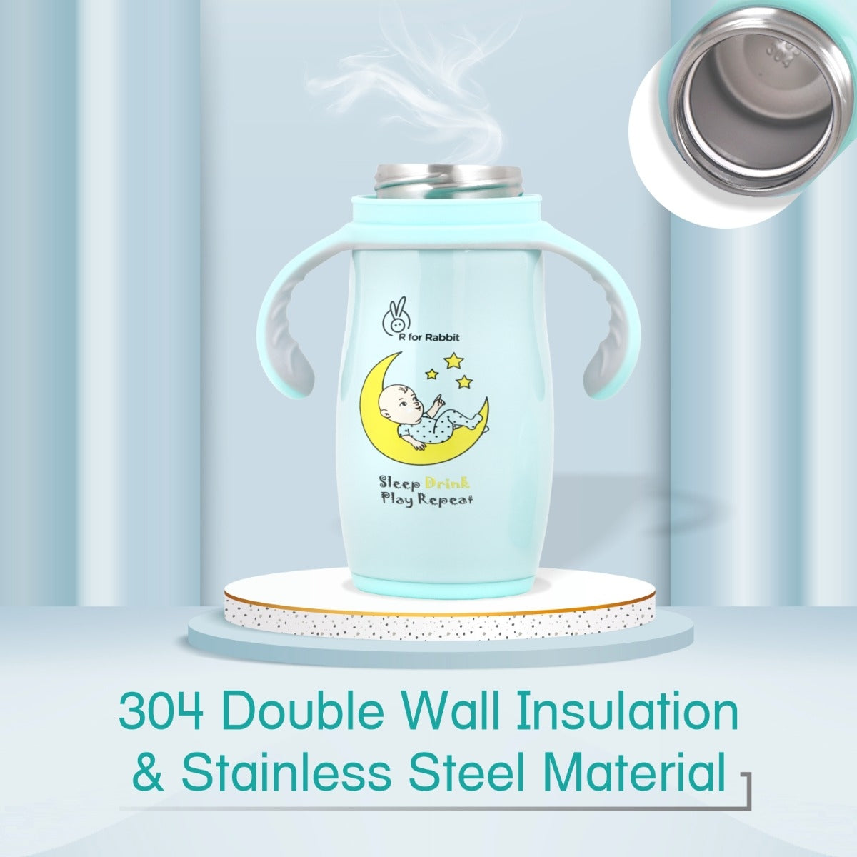 R FOR RABBIT Steebo Crescent Stainless Steel Feeding Bottle With Twin Handle - Blue 240ml