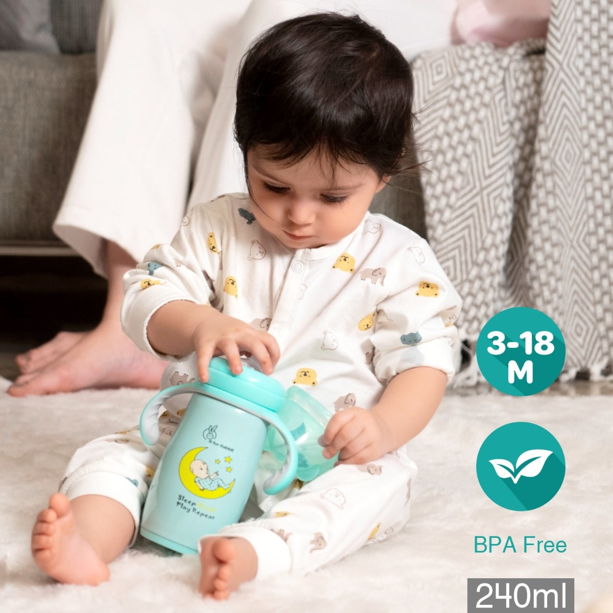 R FOR RABBIT Steebo Crescent Stainless Steel Feeding Bottle With Twin Handle - Blue 240ml