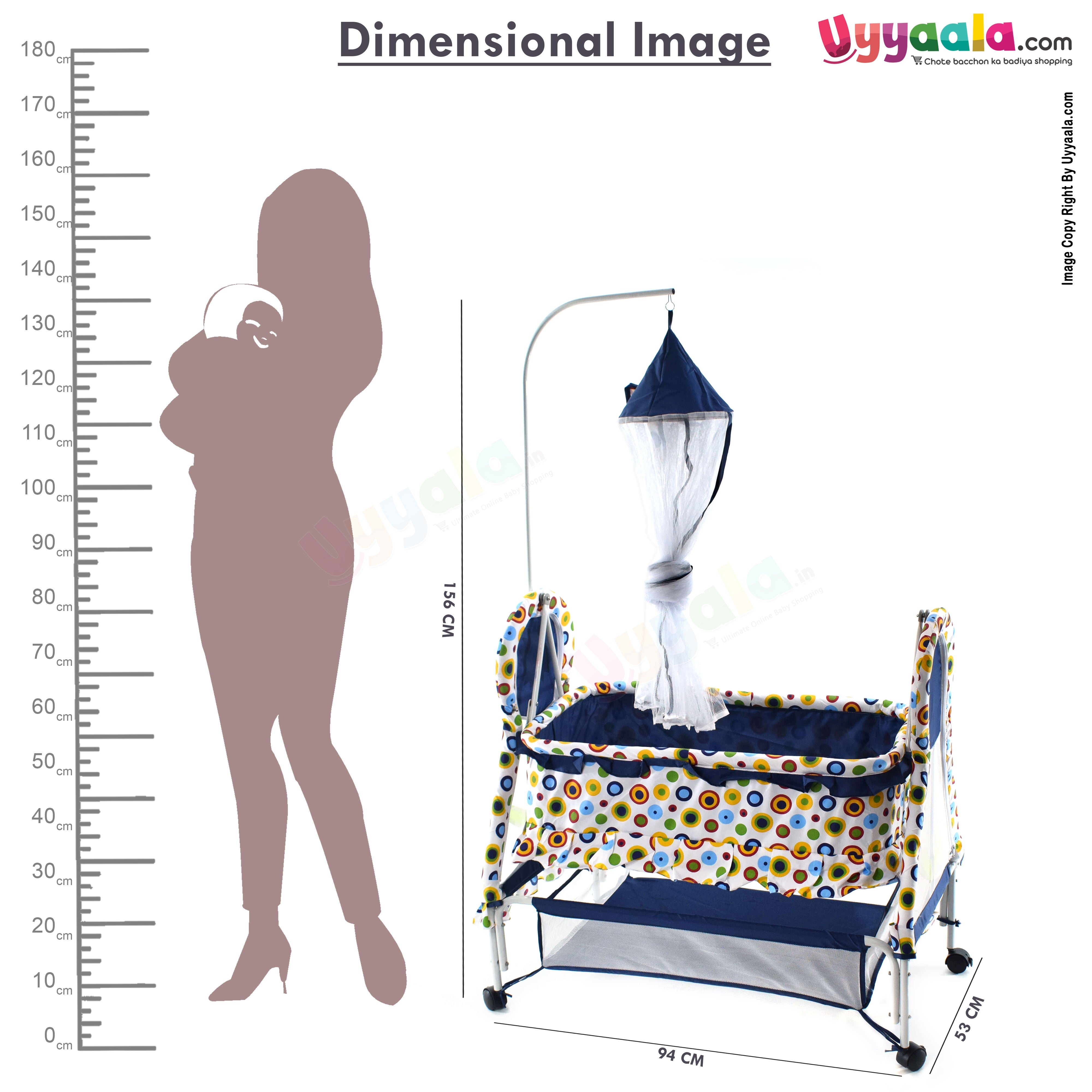 Baby Umbrella Cradle With Mosquito Net Circles Print Navy Blue