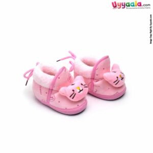 New Born Soft Cotton Fur Booties Shoe Model with Tiger Character 6-12m age, Light Pink