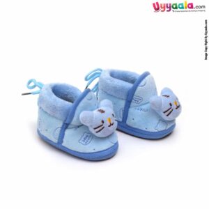 New Born Soft Cotton Fur Booties Shoe Model with Tiger Character 6-12m age, Blue